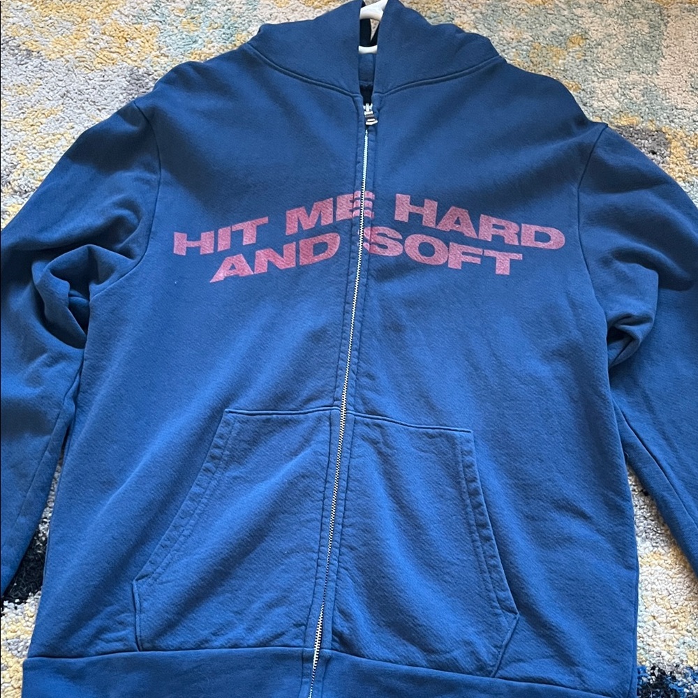 Blue Zip-Up Hoodie Hit Me Hard and Soft Tour Hoddie